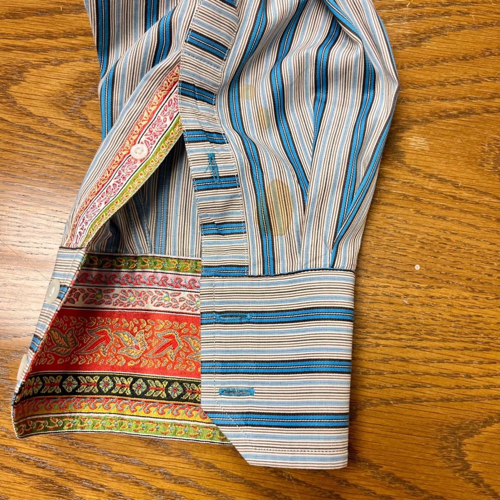 ROBERT GRAHAM Long Sleeve Button Down Striped Mens Shirt XL Silk Fold Back Cuffs - Picture 8 of 14